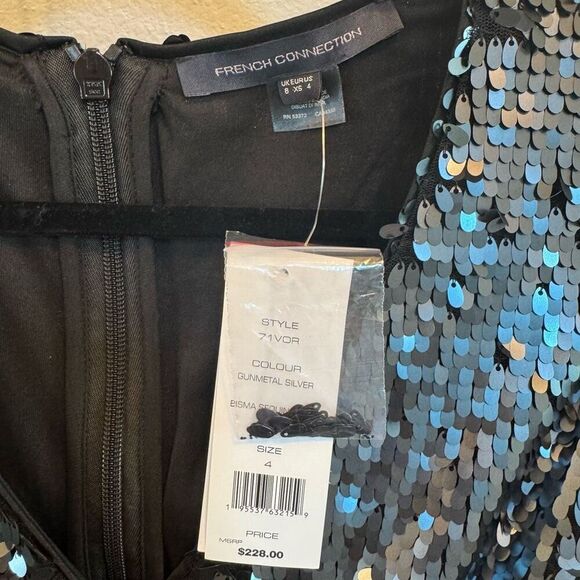 NWT French Connection Bisma Sequin Dress 4 Gunmetal Silver Wrap Holiday NYE - Picture 7 of 9